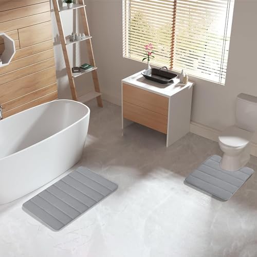 Soft Memory Foam Bath Mat Set 2PCS Non-Slip Water Absorbent