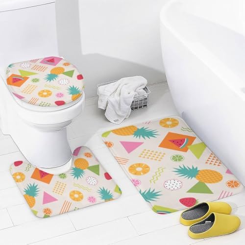 Kuizee Tropical Fruit Shower Curtain Set with 4 Rugs