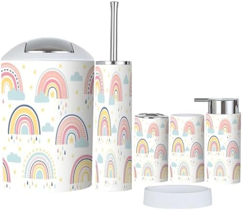Bathroom Accessory Set 6 Piece Boho Rainbows Decor