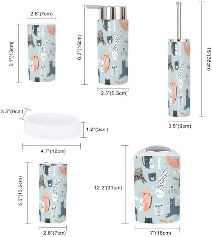 6 Piece Bathroom Accessory Set with Funny Cat Design
