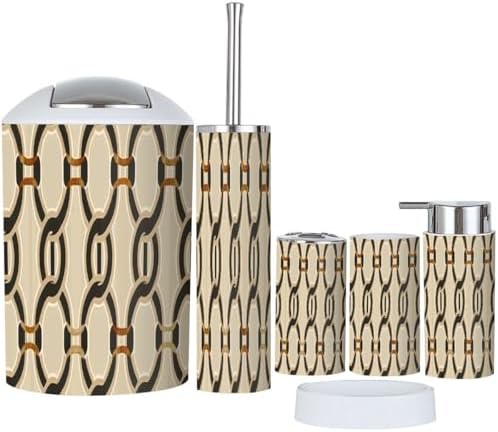 Boho Bathroom Accessory Set 6 Piece Beige