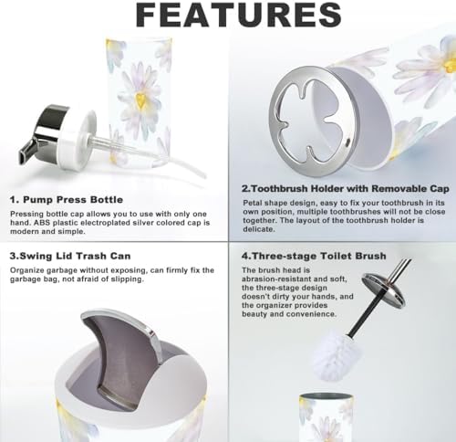 6 Piece Daisy Heart Bathroom Accessories Set