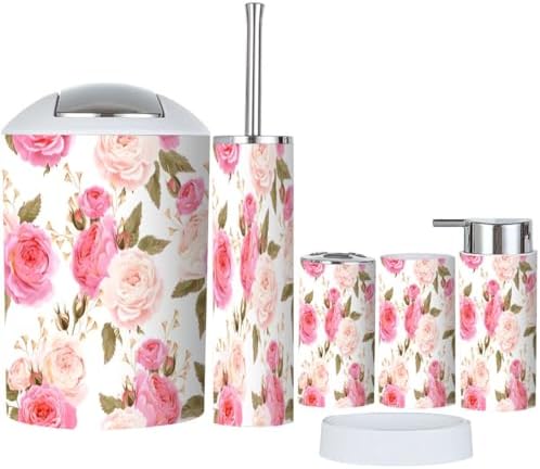 6 Piece Bathroom Accessory Set with English Roses Design 1