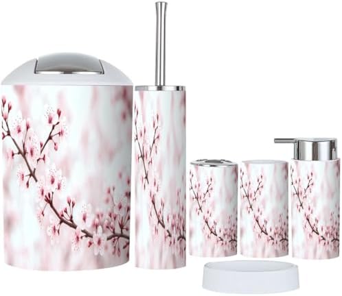Boho Cherry Blossom 6 Piece Bathroom Accessory Set