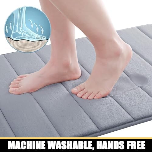 DIANKL Thick Memory Foam Bath Mat Non Slip 16x24 Inch Grey