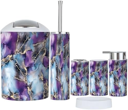 6 Piece Bathroom Accessory Set with Marble Pattern 1