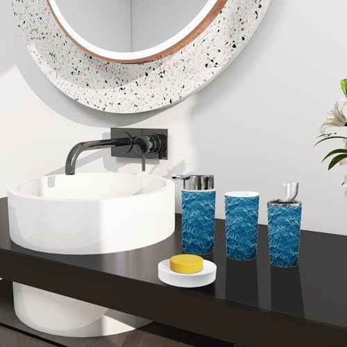 Boho Blue Sea Water Bathroom Accessory Set 6 Piece 1