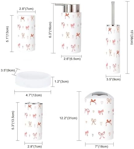 6 Piece Bathroom Accessory Set Pink Red Seamless Pattern 1