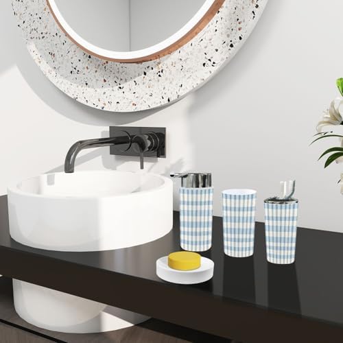 Boho Gingham Plaid Bathroom Accessory Set of 6