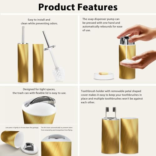 Boho Gold Texture 6-Piece Bathroom Accessory Set