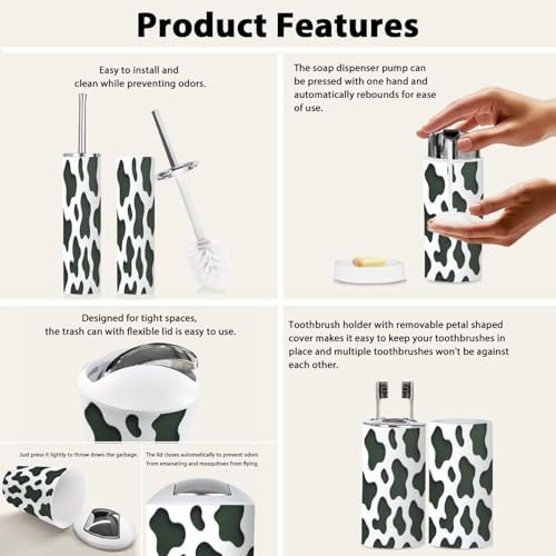 Boho Bathroom Accessory Set of 6 - Black White