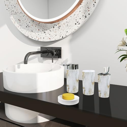 Boho Gold Marble Bathroom Accessory Set 6 Piece 1