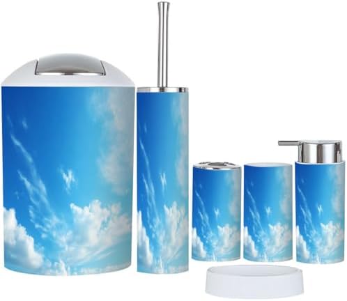Boho Blue Sky Bathroom Accessory Set 6 Piece 1