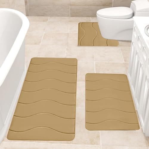 3 Pcs Memory Foam Bath Mat Set with Non-Slip Design