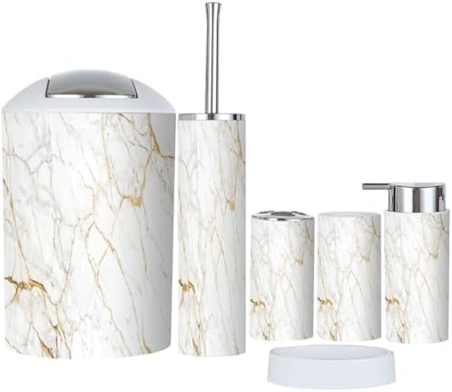 Boho Bathroom Accessory Set 6 Piece White Marble Style