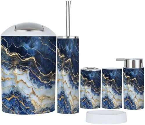 Modern 6-Piece Bathroom Accessory Set with Abstract Marble Design