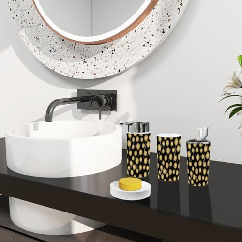Boho Bathroom Accessories Set 6 Piece Gold Polka Marbling