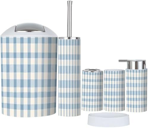 Boho Gingham Plaid Bathroom Accessory Set of 6