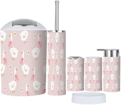 6 Piece Bathroom Accessory Set with Cute Geese Pattern 1