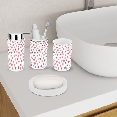 6 Piece Bathroom Accessory Set with Hearts Design