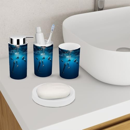 Underwater Blue Ocean Spinner Dolphins Bathroom Set 6 Piece