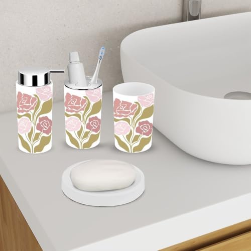 Retro 70s Flower Design 6-Piece Bathroom Accessory Set