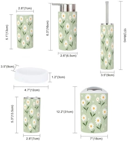 Bathroom Accessory Set 6 Piece Boho Daisy Flower Design