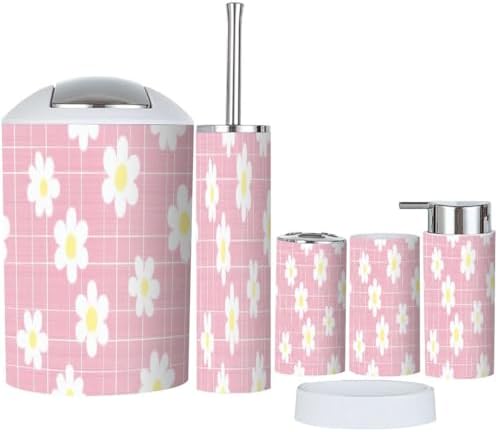 Boho Plaid Flowers Bathroom Accessory Set of 6