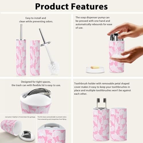 Boho Bathroom Accessory Set 6 Piece White Ginkgo Leaves