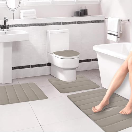 4PCS Bath Rug Memory Foam Mat Set Non-Slip