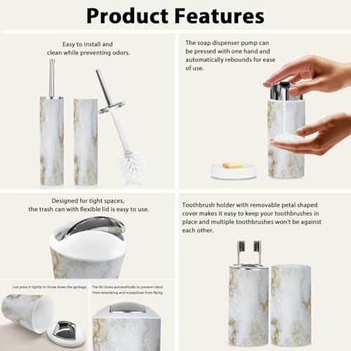Boho Gold Marble Bathroom Accessory Set 6 Piece 1