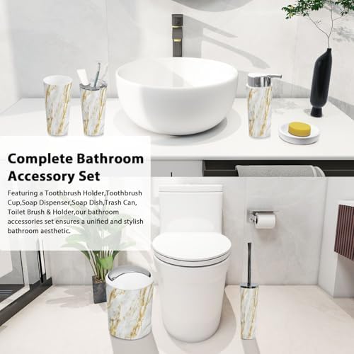 Boho White Gold Marble Bathroom Accessory Set 6 Piece