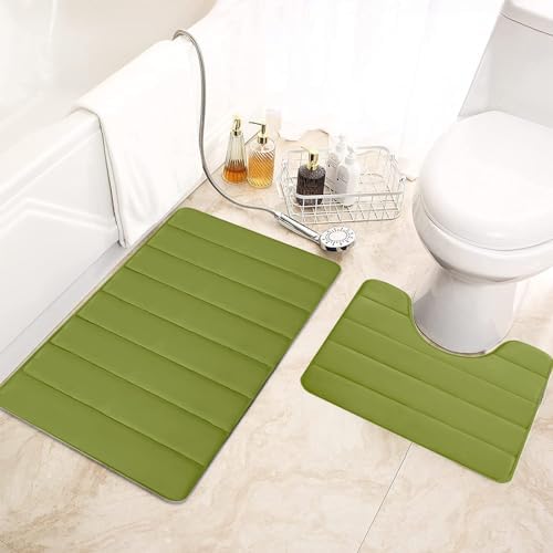 2 PCS Bath Mat Set - Soft Non-Slip Thick Machine Washable 1