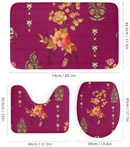 Kuizee 4 Piece Luxury Floral Shower Curtain Set with Non-Slip Rugs
