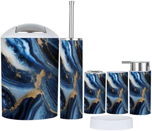 Navy Blue Marble Bathroom Accessory Set 6 Piece