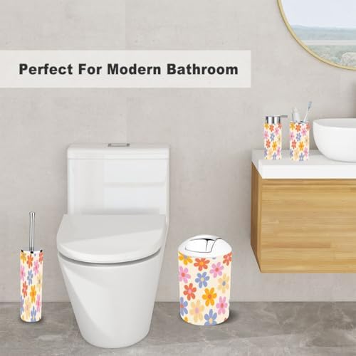 Retro Floral Bathroom Accessory Set 6 Piece 1