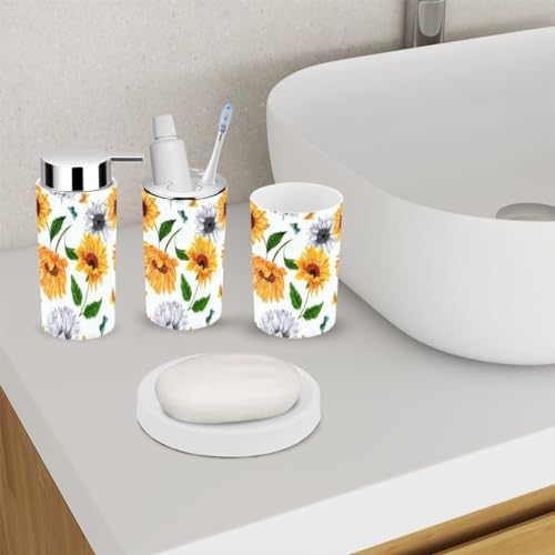 6 Piece Bathroom Accessory Set with Sunflowers and Butterflies Design