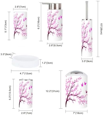 Cherry Blossom Birds Bathroom Accessory Set 6 Piece 1
