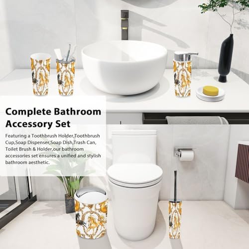 TRANQDEHOM 6 Piece Boho Golden Horses Bathroom Accessories Set
