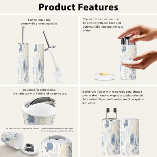 Boho Abstract Linen Textured Bathroom Accessory Set 6 Piece