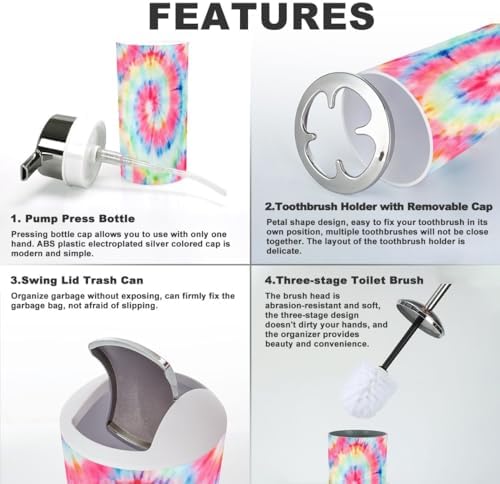 6 Piece Bathroom Accessory Set with Bright Striped Design