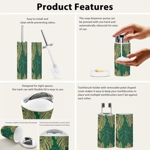 Boho Green Tropical Bathroom Accessory Set 6 Piece 1