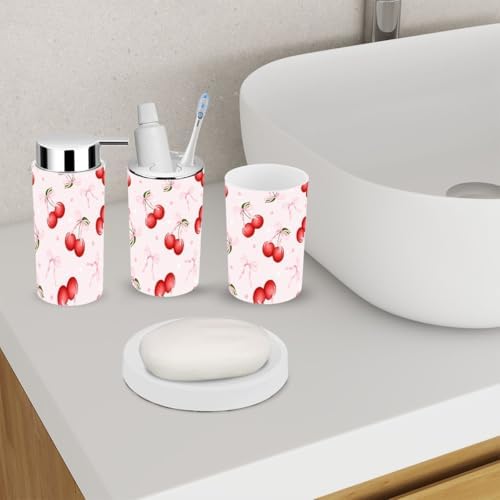 Valentine Coquette Cherry Bows Bathroom Accessory Set