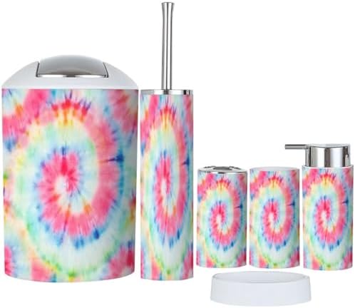 6 Piece Bathroom Accessory Set with Bright Striped Design