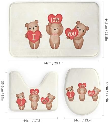 Kuizee 4-Piece Shower Curtain Set with Brown Teddy Bear Rugs