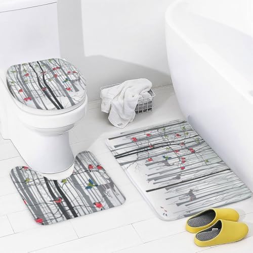 Kuizee 4-Piece Christmas Tree Shower Curtain Set with Non-Slip Bath Rugs