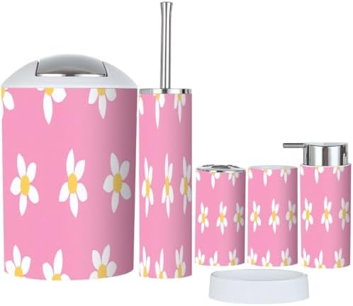 Boho Daisy Flower Bathroom Accessory Set 6 Piece