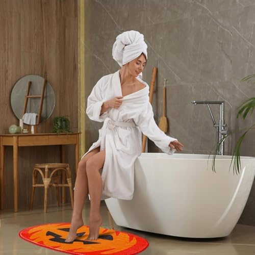 Halloween Pumpkin Bath Mat 24IN Non-Slip Orange