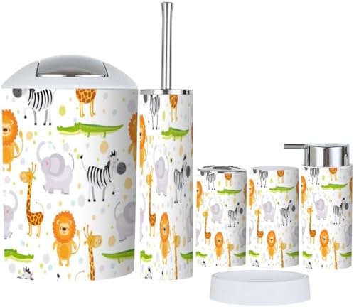6 Piece Bathroom Accessory Set with Giraffe Pattern