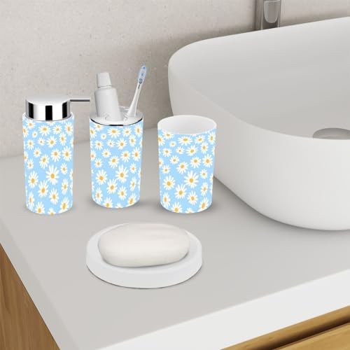 Daisy Flower Blue Bathroom Accessories 6 Piece Set